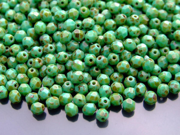 120+ Fire Polished 4mm Czech Seed Beads Turquoise Picasso Beadacious