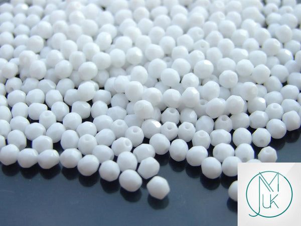 120+ Fire Polished 4mm Czech Seed Beads White Beadacious