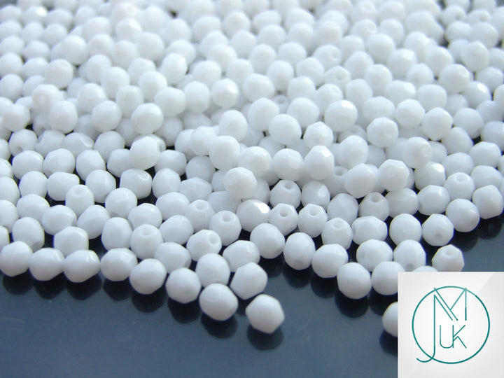 120+ Fire Polished 4mm Czech Seed Beads White Beadacious