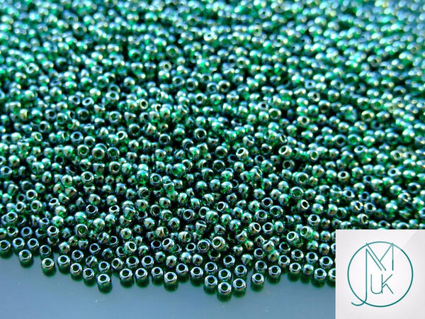 10g TOHO 11/0 Round Japanese Seed Beads 2mm 118 Transparent Green Emerald Luster