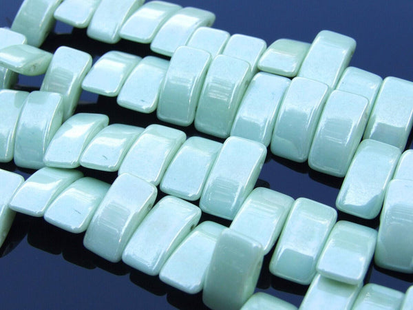 15x Carrier Czech Beads 9x17mm Chalk Light Green Luster Beadacious