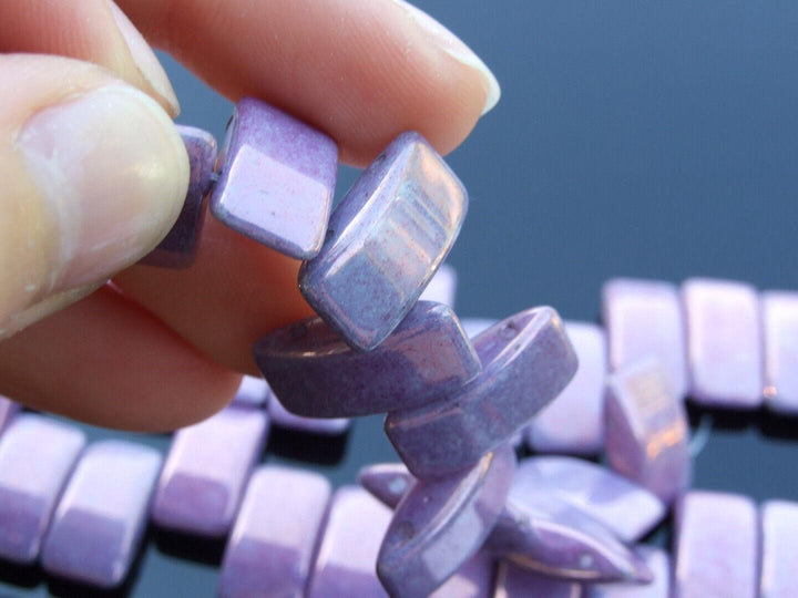 15x Carrier Czech Beads 9x17mm Chalk Vega Luster Beadacious