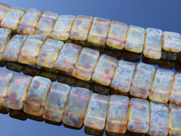 15x Carrier Czech Beads 9x17mm Travertine Beadacious