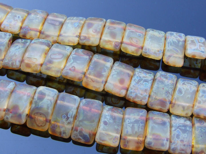 15x Carrier Czech Beads 9x17mm Travertine Beadacious