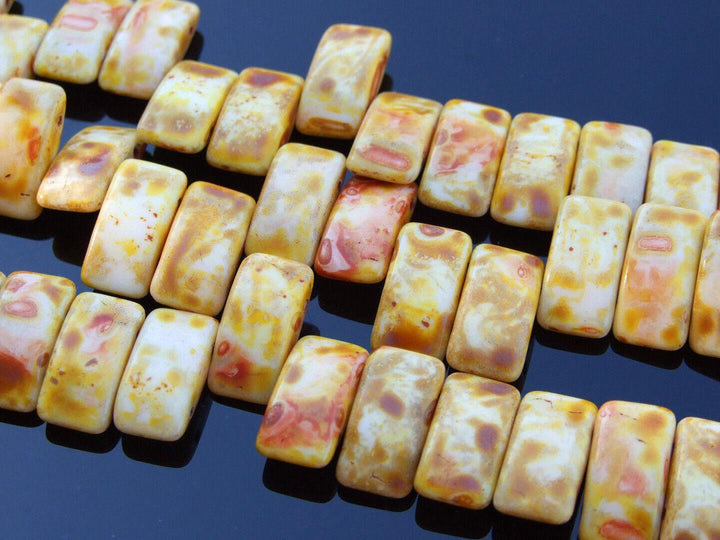 15x Carrier Czech Beads 9x17mm White Travertine Beadacious