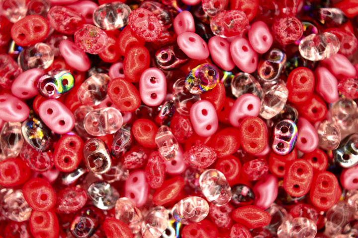 20g Matubo SuperDuo Czech Beads 2.5x5mm Red Pink Mix Beadacious