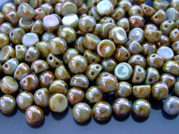 20x CzechMates Cabochon Czech Beads 7mm Luster Green/Opaque White Beadacious