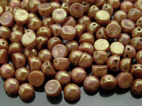 20x CzechMates Cabochon Czech Beads 7mm Luster Opaque Rose/Gold Topaz Beadacious