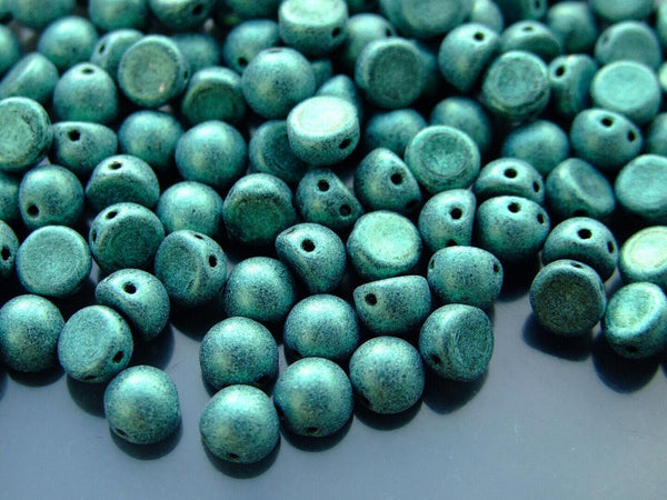 20x CzechMates Cabochon Czech Beads 7mm Metallic Suede Light Green Beadacious