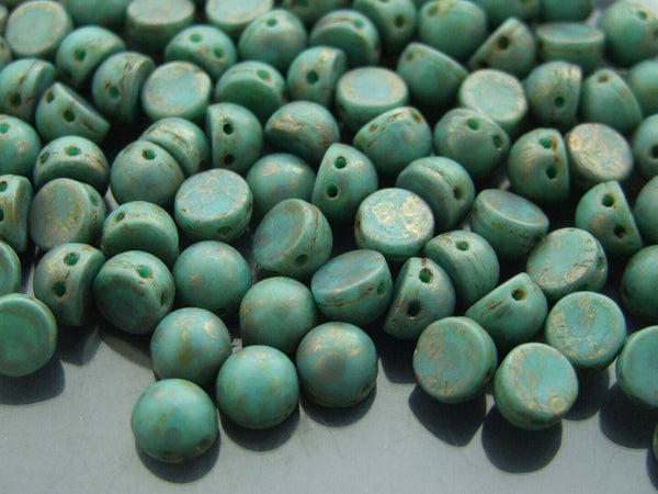 20x CzechMates Cabochon Czech Beads 7mm Turquoise Copper Picasso Beadacious