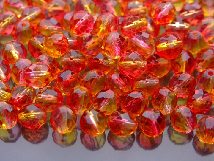 20x Fire Polished 8mm Czech Seed Beads Dual Coated Fuchsia Lemon Beadacious