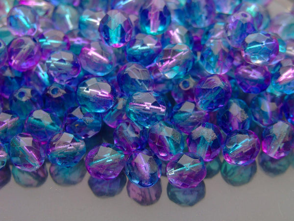 20x Fire Polished 8mm Czech Seed Beads Dual Coated Pink Blue Beadacious