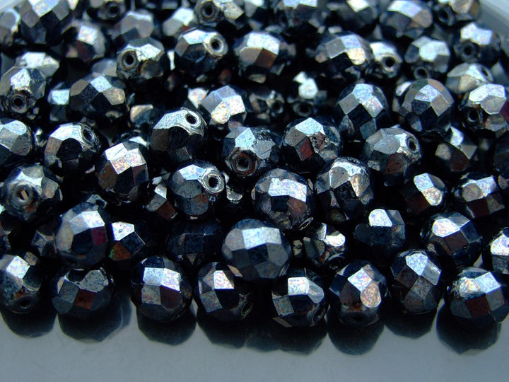 20x Fire Polished 8mm Czech Seed Beads Hematite Beadacious