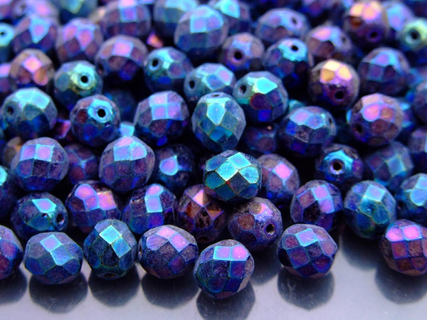 20x Fire Polished 8mm Czech Seed Beads Iris Blue Beadacious