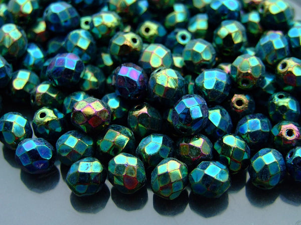 20x Fire Polished 8mm Czech Seed Beads Iris Green Beadacious