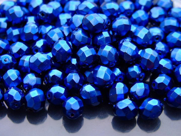 20x Fire Polished 8mm Czech Seed Beads Royal Blue Coated Beadacious