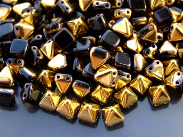 20x Pyramid Czech Seed Beads 6x6mm Amber Jet Beadacious