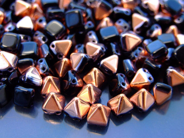 20x Pyramid Czech Seed Beads 6x6mm Gold Capri Jet Beadacious