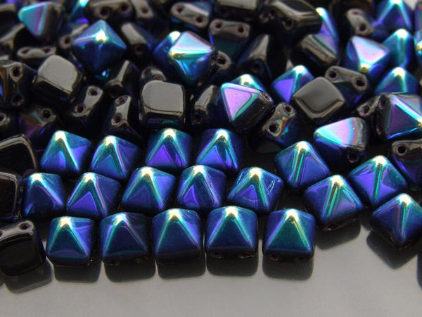 20x Pyramid Czech Seed Beads 6x6mm Jet AB Beadacious