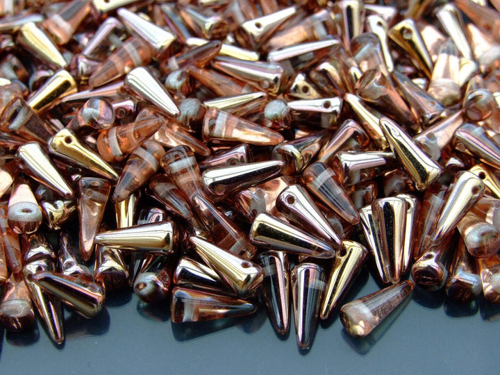 20x Spike/Cone Czech Seed Beads 4x10mm Apollo Gold Beadacious