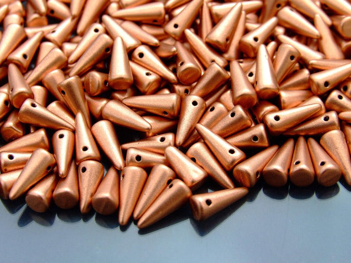 20x Spike/Cone Czech Seed Beads 4x10mm Matte Metallic Copper Beadacious