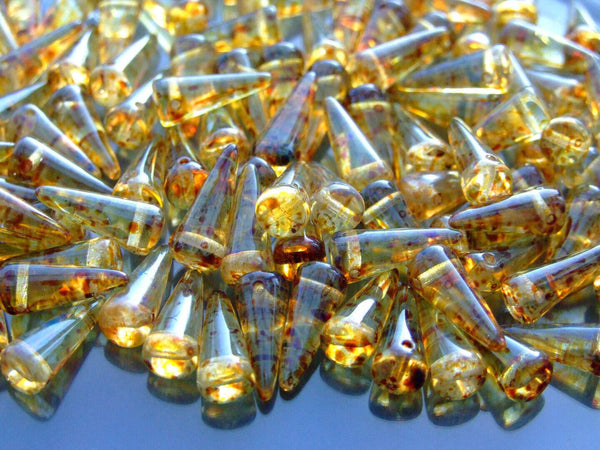 20x Spike/Cone Czech Seed Beads 5x13mm Crystal Picasso Beadacious