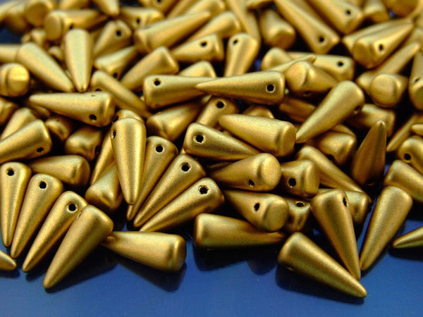 20x Spike/Cone Czech Seed Beads 5x13mm Matte Metallic Aztec Gold Beadacious