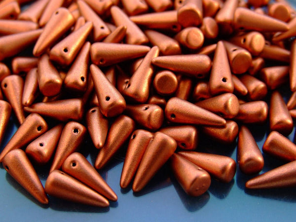 20x Spike/Cone Czech Seed Beads 5x13mm Matte Metallic Dark Copper Beadacious