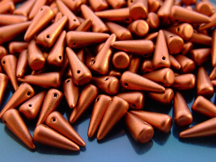 20x Spike/Cone Czech Seed Beads 5x13mm Matte Metallic Dark Copper Beadacious