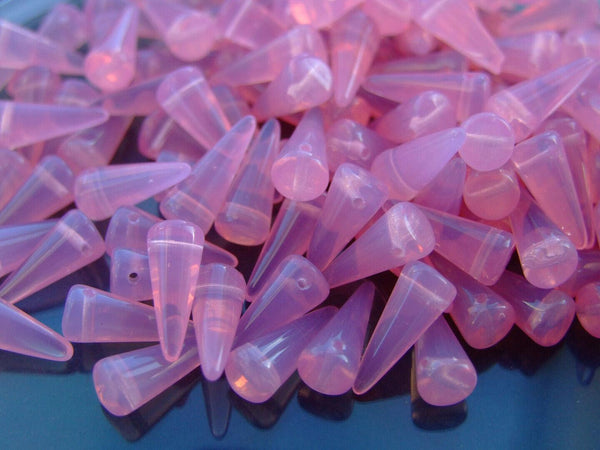 20x Spike/Cone Czech Seed Beads 5x13mm Milky Pink Beadacious