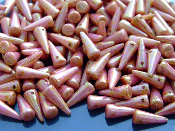 20x Spike/Cone Czech Seed Beads 5x13mm Opaque Rose Gold Topaz Beadacious