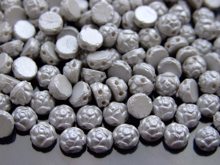 25x Cabochon Roseta Czech Beads 6mm Powdery Cool Gray Beadacious