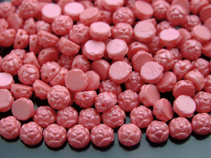 25x Cabochon Roseta Czech Beads 6mm Powdery Sugar Coral Beadacious