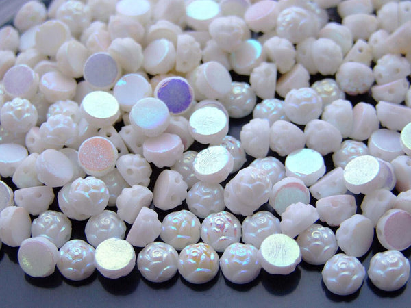 25x Cabochon Roseta Czech Beads 6mm Vacuum Plating AB Full Beadacious