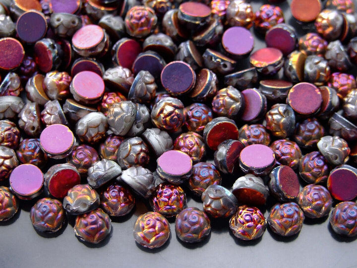 25x Cabochon Roseta Czech Beads 6mm Vacuum Plating Sliperit Full Beadacious