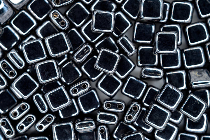 25x CzechMates Tile Czech Beads 6x6mm Hematite Beadacious