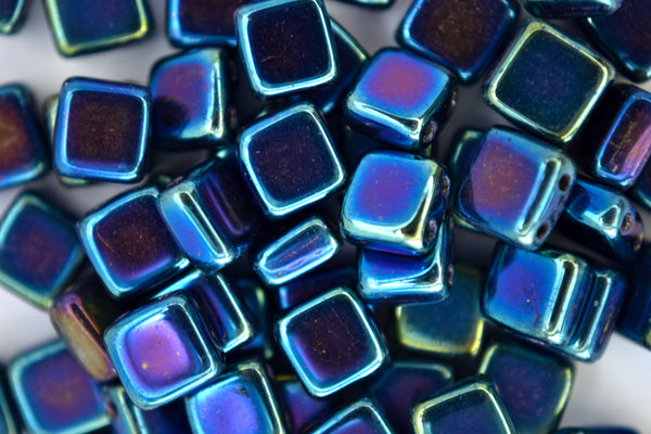 25x CzechMates Tile Czech Beads 6x6mm Iris Blue Beadacious