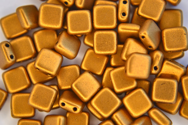 25x CzechMates Tile Czech Beads 6x6mm Matte Metallic Goldenrot Beadacious