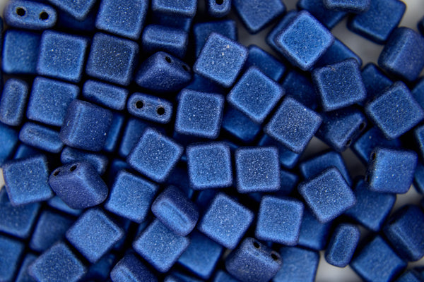 25x CzechMates Tile Czech Beads 6x6mm Metallic Suede Blue Beadacious