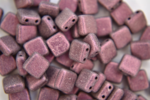 25x CzechMates Tile Czech Beads 6x6mm Metallic Suede Pink Beadacious