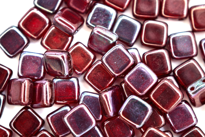 25x CzechMates Tile Czech Beads 6x6mm Ruby Vega Beadacious