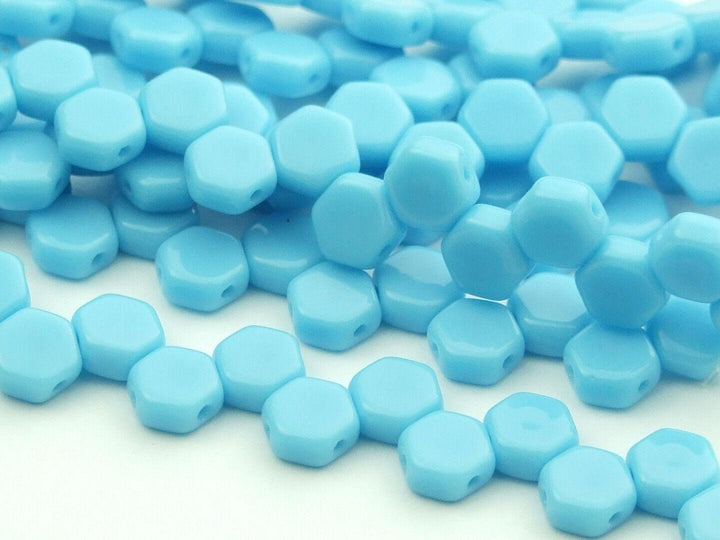 30x Honeycomb 6mm Czech Beads Blue Turquoise Opaque Beadacious