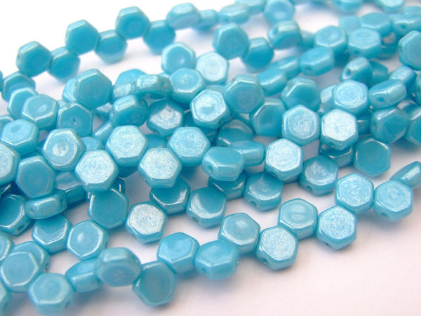 30x Honeycomb 6mm Czech Beads Blue Turquoise Shimmer Beadacious