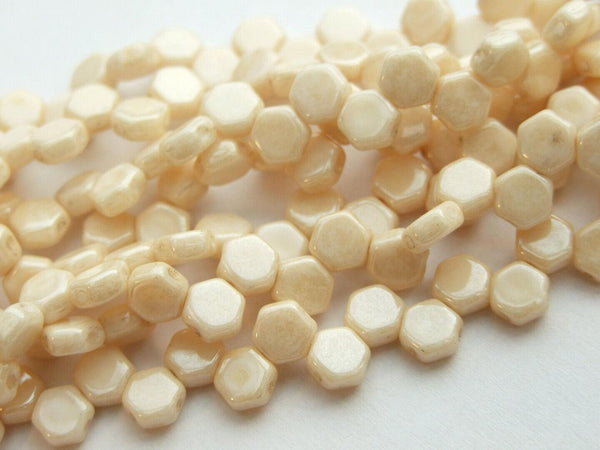 30x Honeycomb 6mm Czech Beads Chalk Beige Beadacious