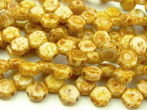 30x Honeycomb 6mm Czech Beads Chalk Dark Travertine Beadacious