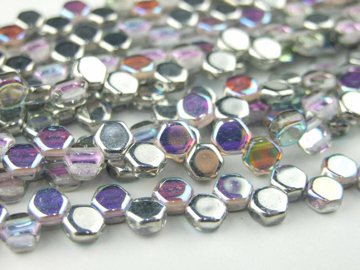 30x Honeycomb 6mm Czech Beads Crystal Silver Rainbow Beadacious