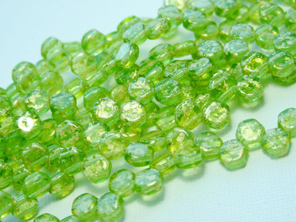 30x Honeycomb 6mm Czech Beads Gold Splash Olivine Beadacious