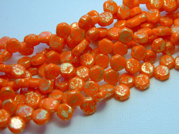 30x Honeycomb 6mm Czech Beads Gold Splash Orange Beadacious