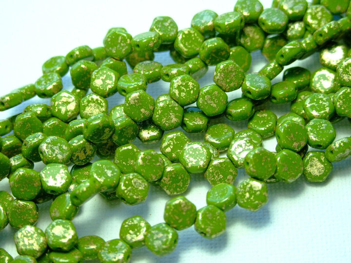 30x Honeycomb 6mm Czech Beads Gold Splash Wasabi Beadacious