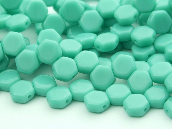 30x Honeycomb 6mm Czech Beads Green Turquoise Opaque Beadacious